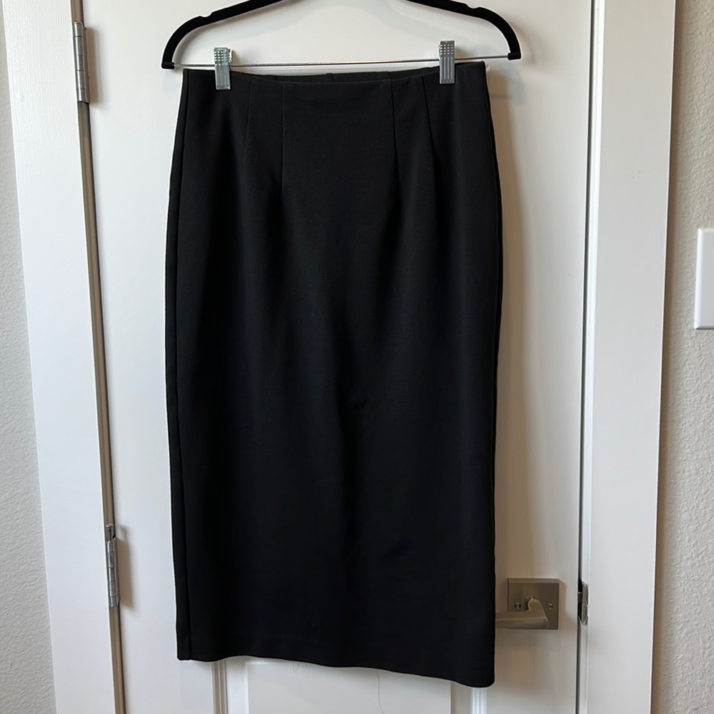 Eileen Fisher Black Ponte Knit Pull On Midi Pencil Skirt Size S